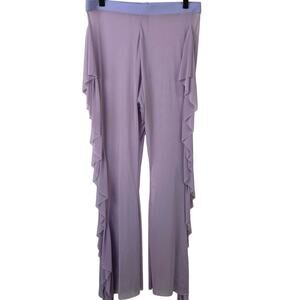 Women Sheer Ruffle Flared Wide Leg Pants Rave Swim Pool Festival Purple Size XL